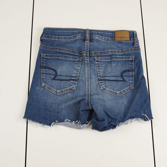 American Eagle Next Level Stretch Hi Rise Shortie Blue Denim Shorts Sz 2 - Picture 2 of 9